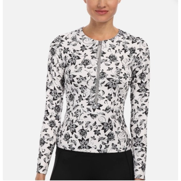 Adidas by Stella McCartney Other - Adidas by Stella McCartney Floral Rash Guard Long Sleeve Swim Top Black White S